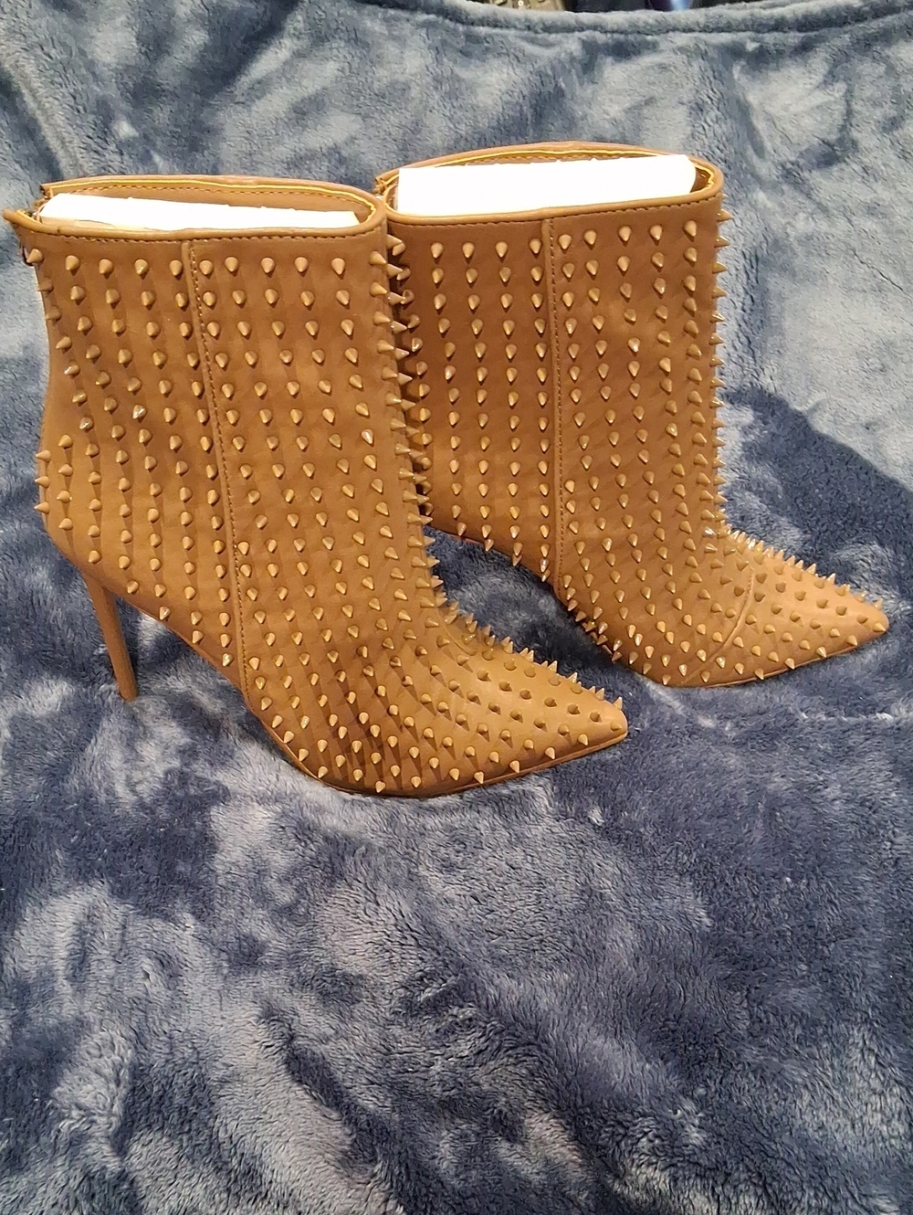 Steve Madden Tan Studded Pointed-Toe Ankle Booties